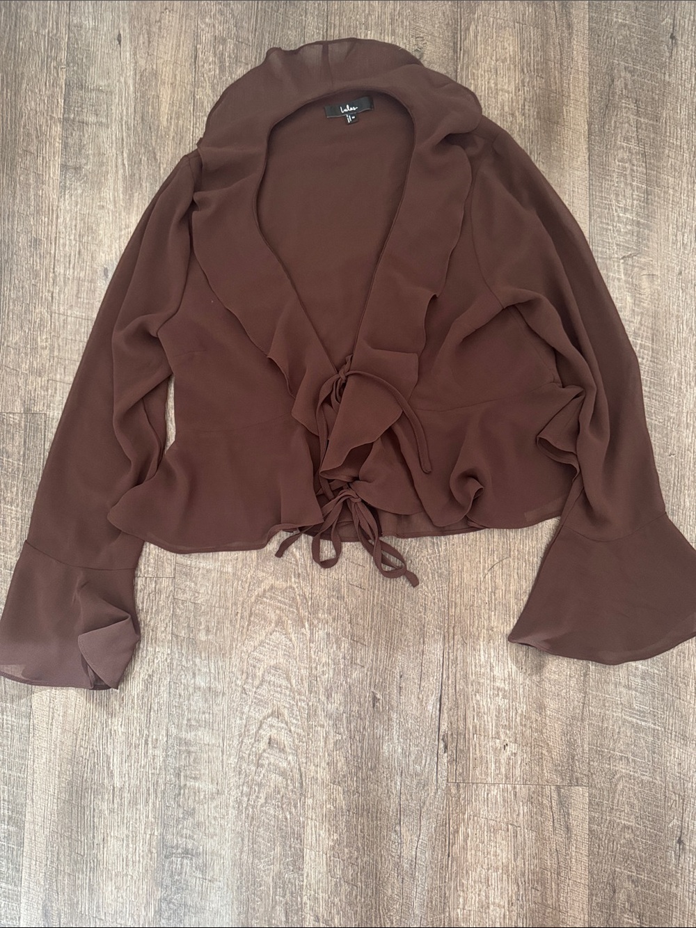 Lulu's Chocolate Brown Ruffle Tie-Front Blouse